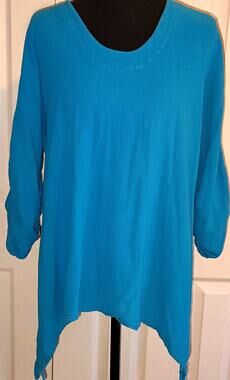 Oh My Gauze! Women's Blue 100% Cotton Scoop Neck 3/4 Sleeve Tunic Top Size 2